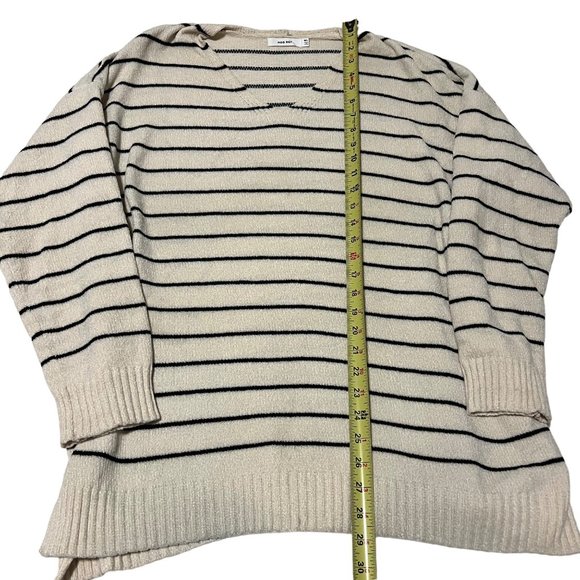 Mod Ref Sweater Womens Cream Black Striped Knit V Neck Pullover Size M/L - Picture 9 of 11